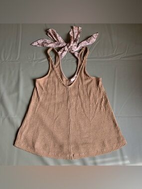 relaxed waffle knit swing tank  snakeskin tie boho S/M